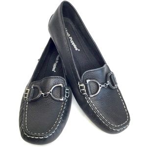 Hush Puppies Leather Moyer Black Buckle Loafers Flats Shoes